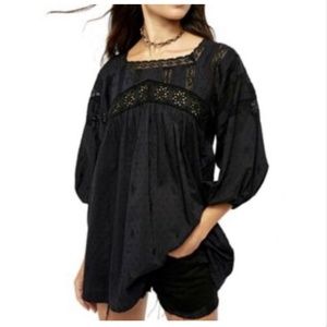 Free People Azalea Lace Tunic Top Wash Black